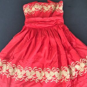 Burnt orange strapless dress